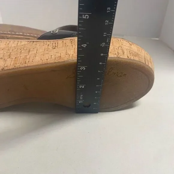 SAM EDELMAN Reid Cork Black Wedge‎ Sandals Size 9.5 M Slip On - Picture 5 of 11
